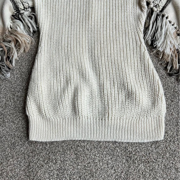 Jonathan Simkhai Cream/Brown, Wool/Alpaca Blend Knit Fringed Cardigan, Size XS - Picture 11 of 13